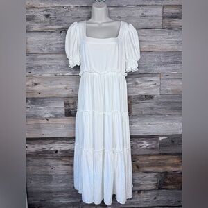 Daze Dayz Bianca Puff Tiered White Midi Dress Sold Out Online